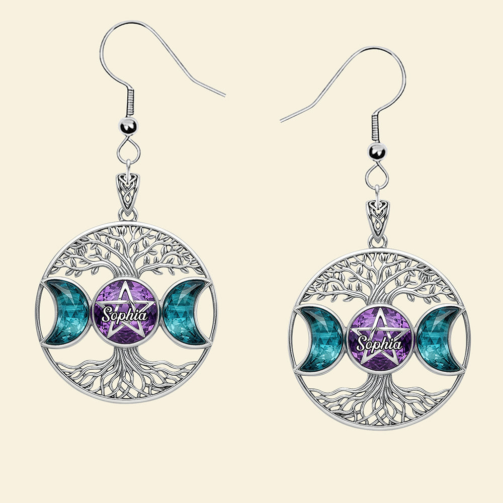 Triple Moon Tree Of Life Earrings, Personalized Gifts For Wicca Witch 03qhqn290725-Homacus
