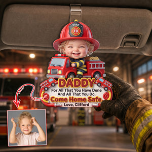 Firefighter Hero Dad - Custom Photo Acrylic Car Visor Clip Gifts For Dad 03HULU270526-Homacus