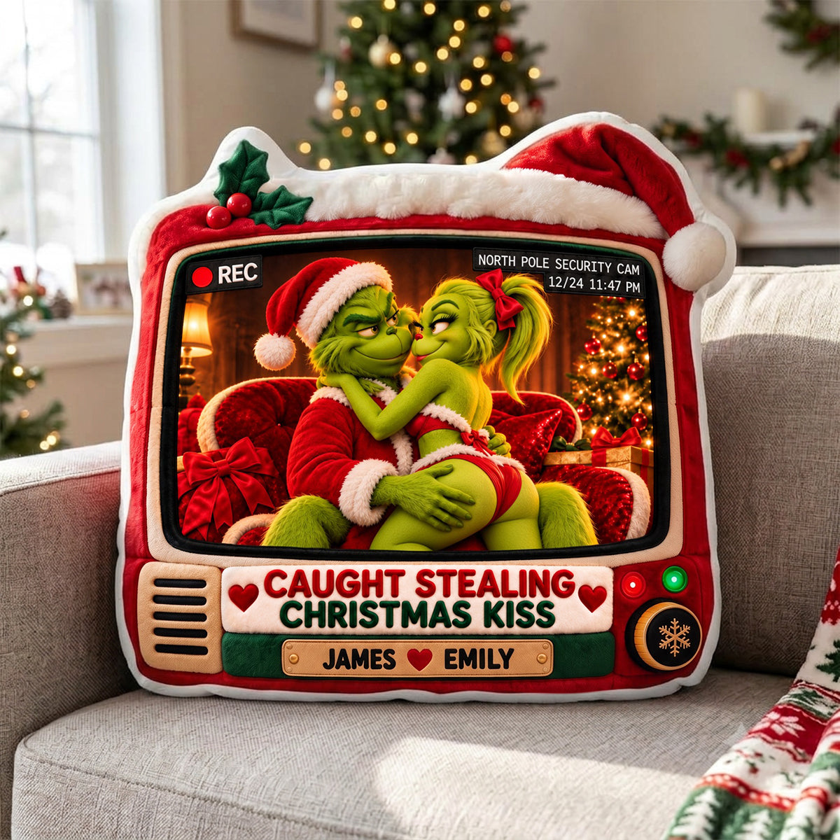 Mischievous Christmas Kiss Pillow - Personalized Gifts For Couple 07hadh191026-Homacus