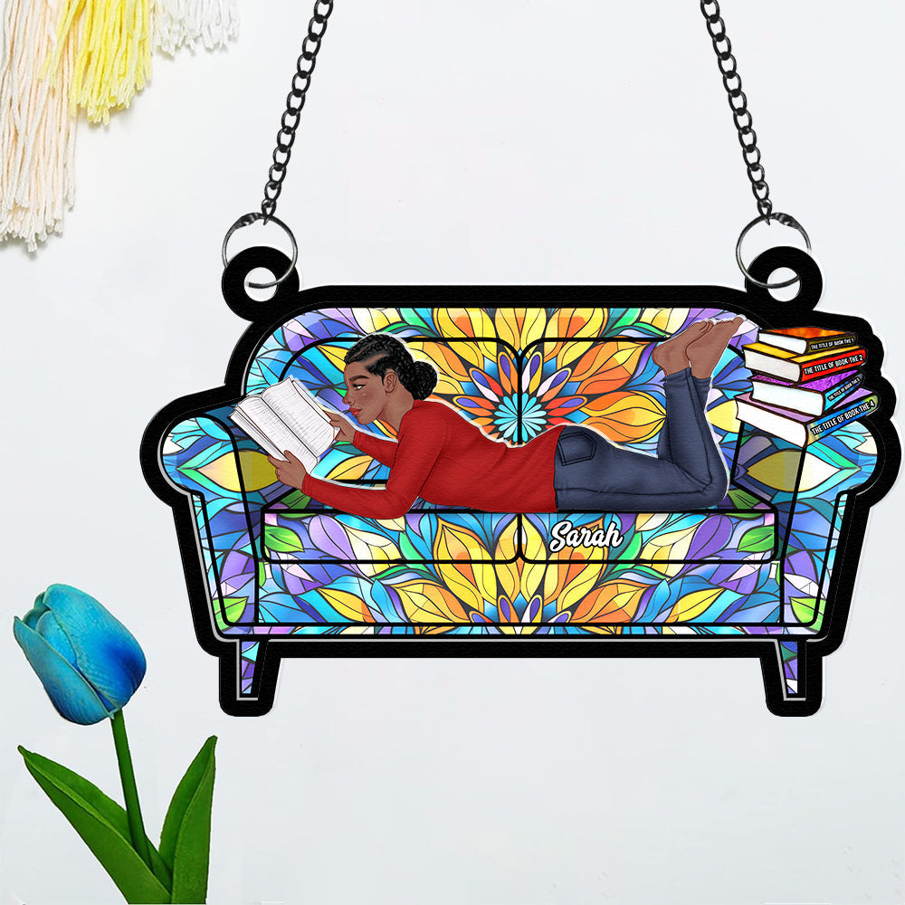 Personalized Gifts For Book Lovers Suncatcher Ornament Reading Girl On Sofa 04OHQN261224TM-Homacus