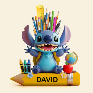 Blue Cartoon Alien Wooden Pen Holder - Personalized Gifts For Kids 02totn240725-Homacus