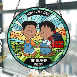 Personalized Gifts For Farmer Couple Round Stained Glass Suncatcher, Farm Sweet Farm 03qhdt110125hg-Homacus