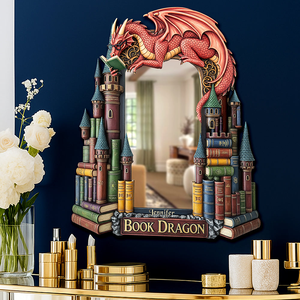 Dragon Reading Books Mirror, Personalized Gifts For Fantasy Books Lovers 04qhqn280725-Homacus