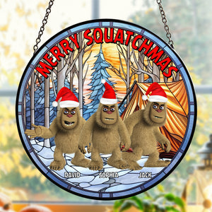 Personalized Gifts For Bigfoot Seeker Stained Glass Suncatcher, Merry Squatchmas 02qhtn160924-Homacus