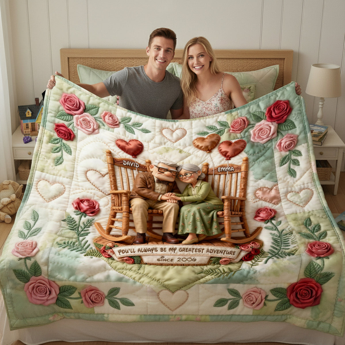 Happy Grow Old Couple Quilt Bed Set - Personalized Gifts For Couple 01QHLU281125-Homacus
