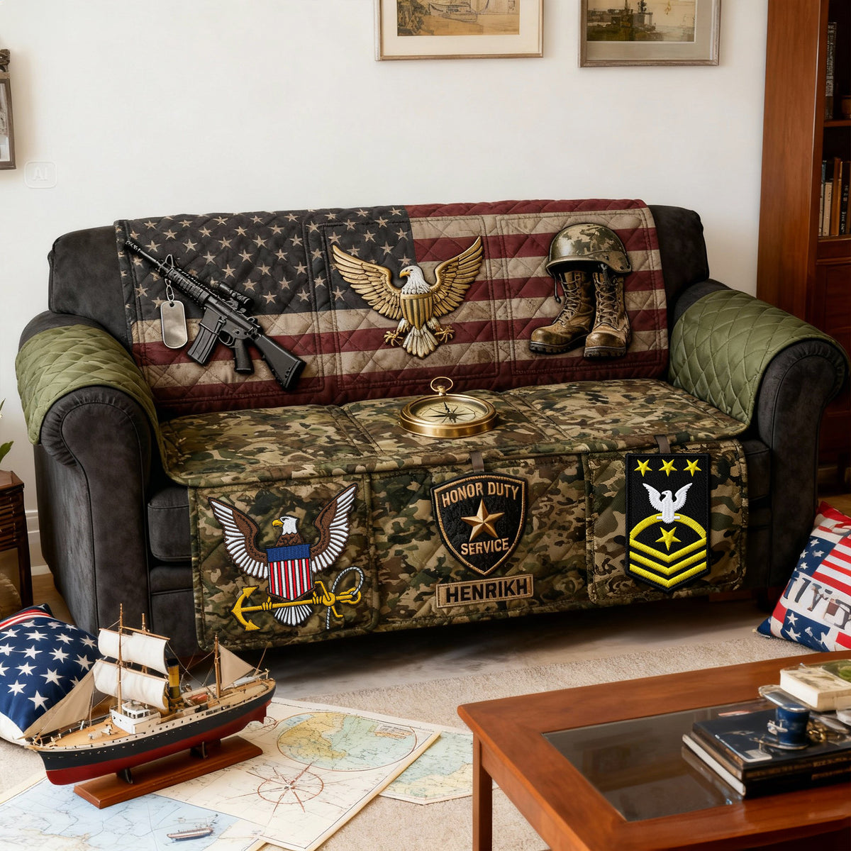 Proud Veteran Service Sofa Cover - Personalized Gift For Veteran 05KILU040226-Homacus
