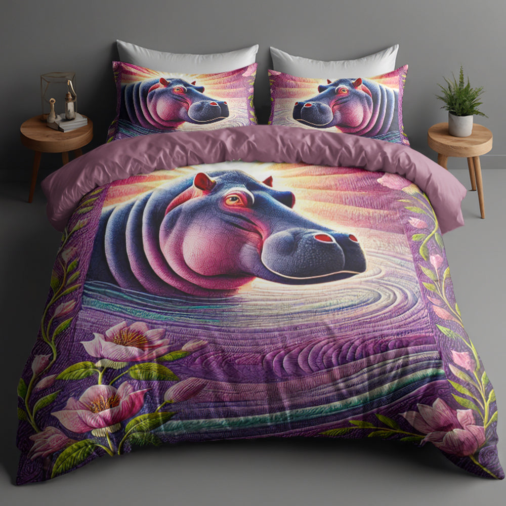 Gifts For Highland Hippo Lovers Quilt Bedding Set Special Line 04xqqn140125-Homacus