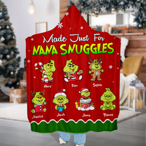 Personalized Gifts For Grandma Christmas Green Monster Blanket Hooded 01KAPU071124-Homacus