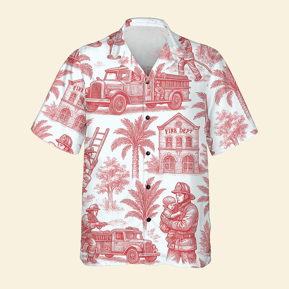 Firefighter Toile de Jouy Hawaiian Shirt - Gifts For Firefighters 04PGQN030725-Homacus