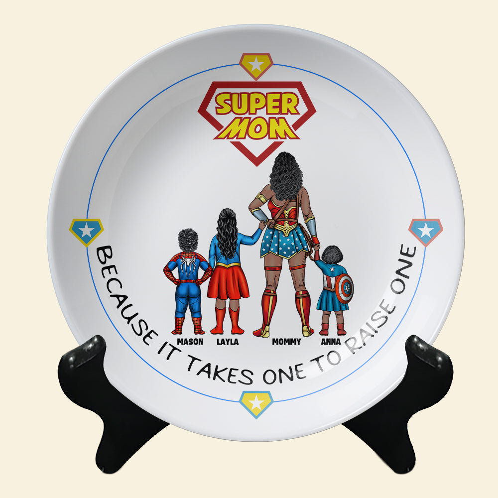 Personalized Gift For Mom Ceramic Round Plate Mother's Day Super Mom 04OHMH110325PA test lai-Homacus
