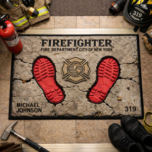 Firefighter Boot Print Doormat - Personalized Gift For Firefighter 04TGLU120226-Homacus