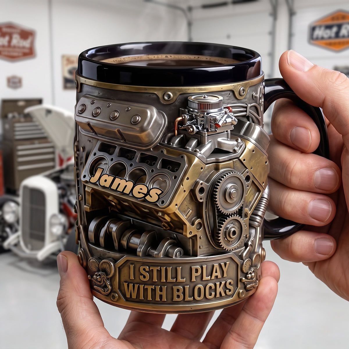 Hot Rod Engine Black Mug, Personalized Gifts For Hot Rod Lovers 04qhta250726