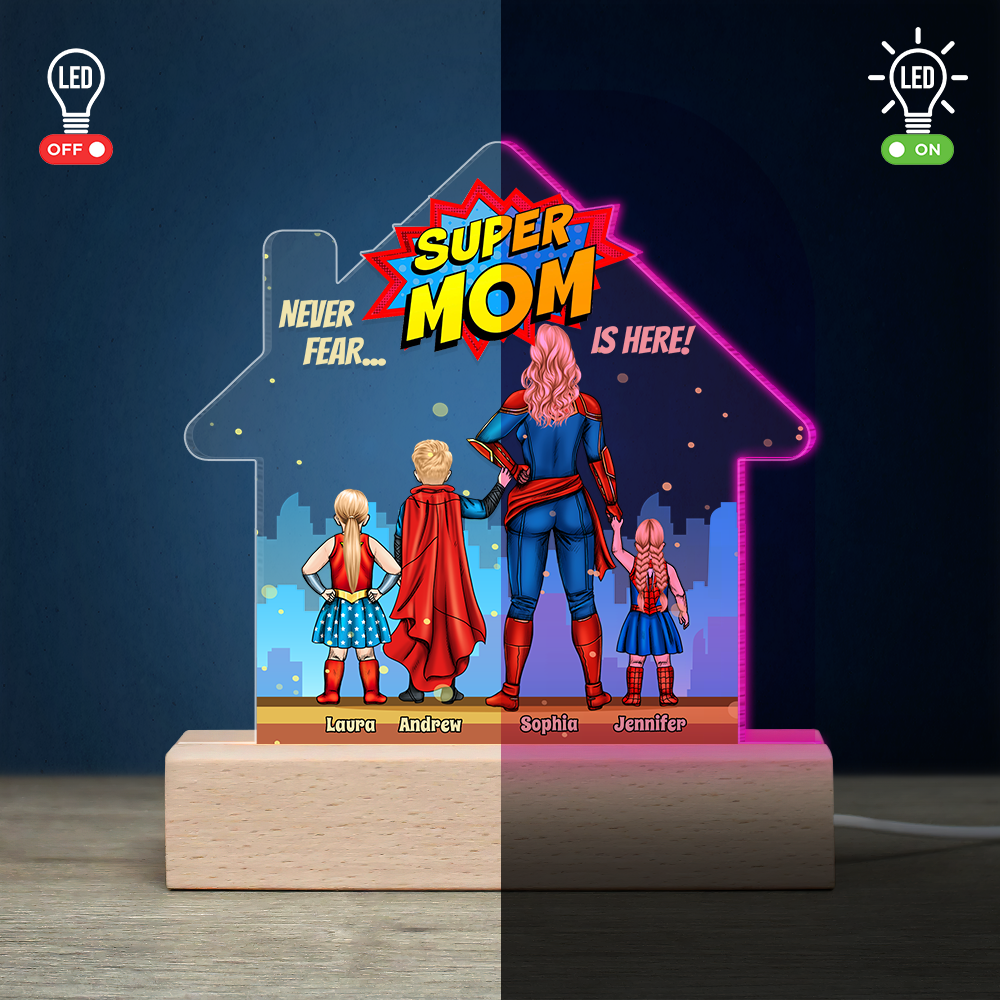 Super Mom Is Here, Personalized 3D Led Light, Christmas Gift For Kids-Homacus