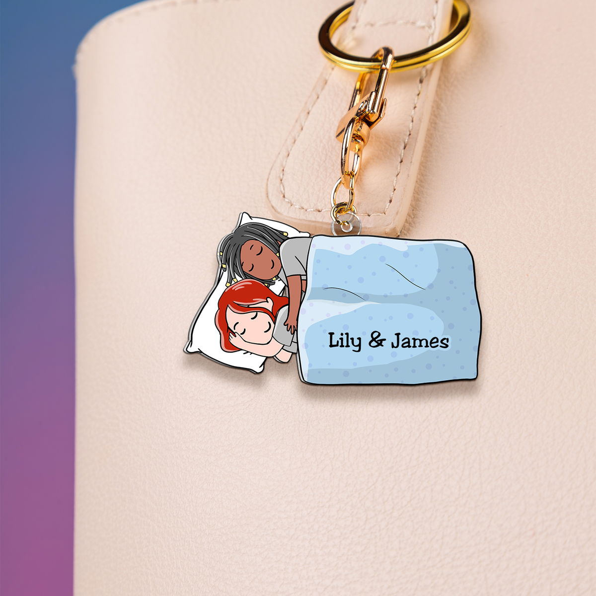Personalized Gifts For Couple Keychain Couple Sleeping 01QHHU110225HH-Homacus