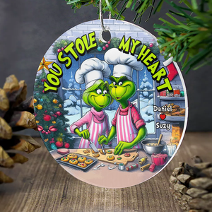 Personalized Gift For Couples, Round Acrylic Ornament 01huhu240924 Couple Baking In The Kitchen Cookies For Christmas-Homacus