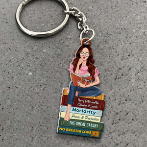 Personalized Gifts For Book Lovers Keychain Reading Girl With Custom Book Titles-Homacus