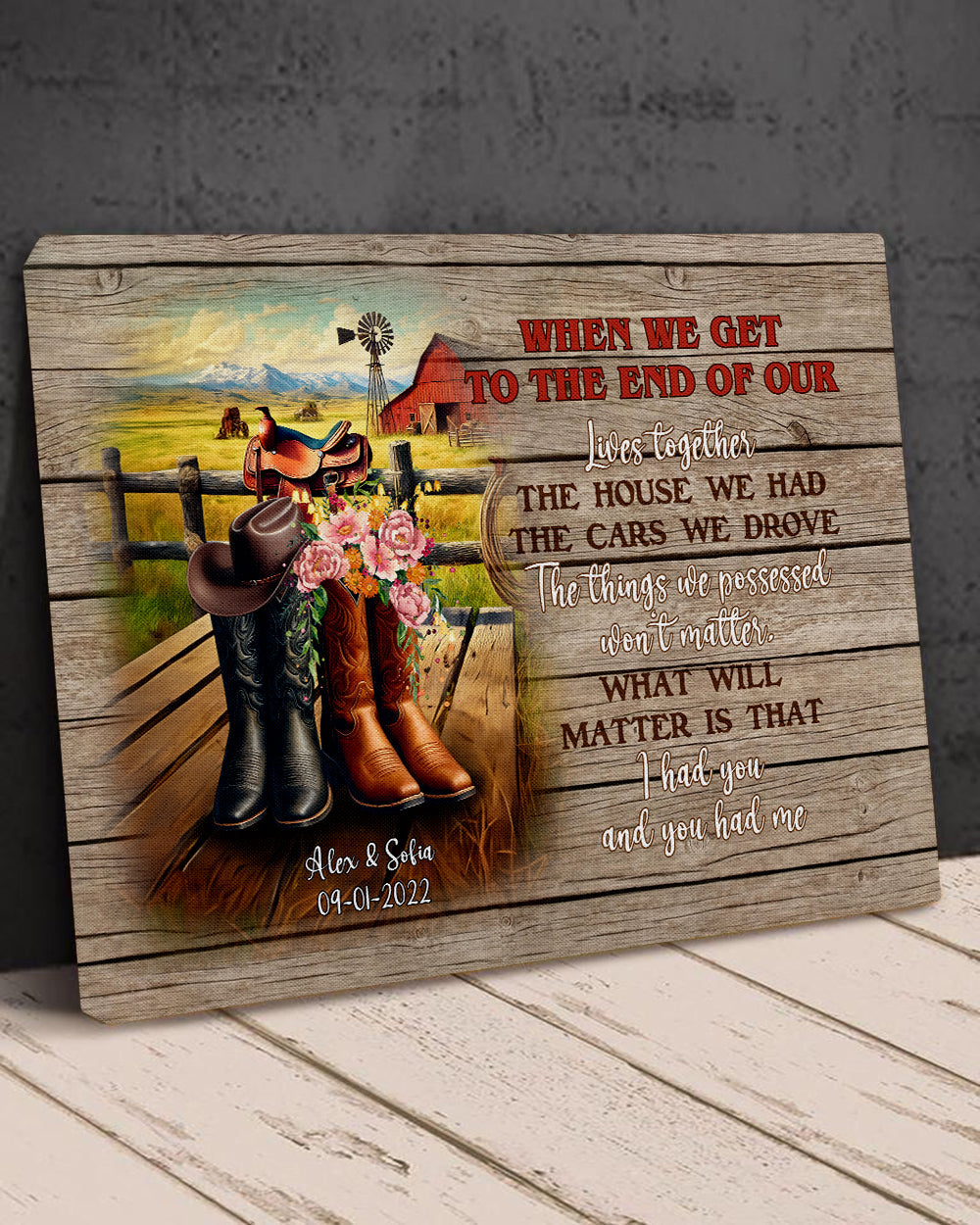 Personalized Gift For Cowboy Couple Wall Art, Cowboy Boots On Western Farm Canvas 03QHMH131224-Homacus