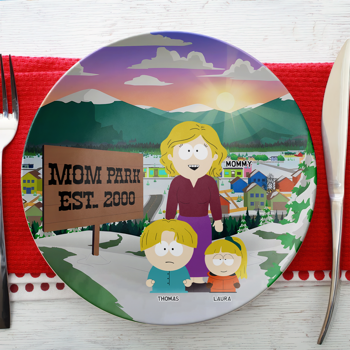 Personalized Gift For Mom Ceramic Round Plate, Mom Park 02TGPU010425HG-Homacus