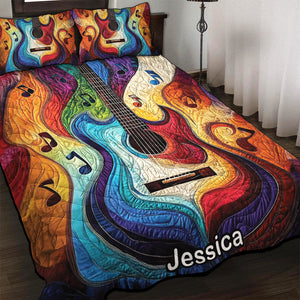 Personalized Colorful Rainbow Guitar For Guitar Lovers Quilt Bedding Set Special Line 07QNQN301224-Homacus