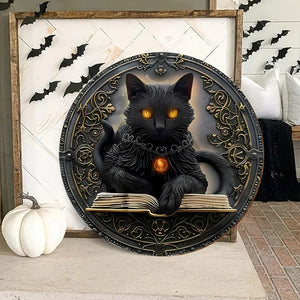 Personalized Black Cat Round Metal Sign 01hutn210824 Halloween Gifts-Homacus