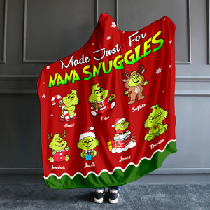 Personalized Gifts For Grandma Christmas Green Monster Blanket Hooded 01KAPU071124-Homacus