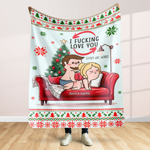 Personalized Gift for Couple, Naughty Couple On Sofa Christmas Blanket 03toqn031024hh-Homacus