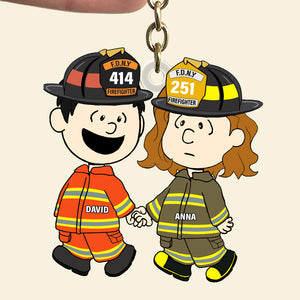 Firefighter Couple Keychain - Personalized Gifts For Couple - Happily Holding Hand-Homacus