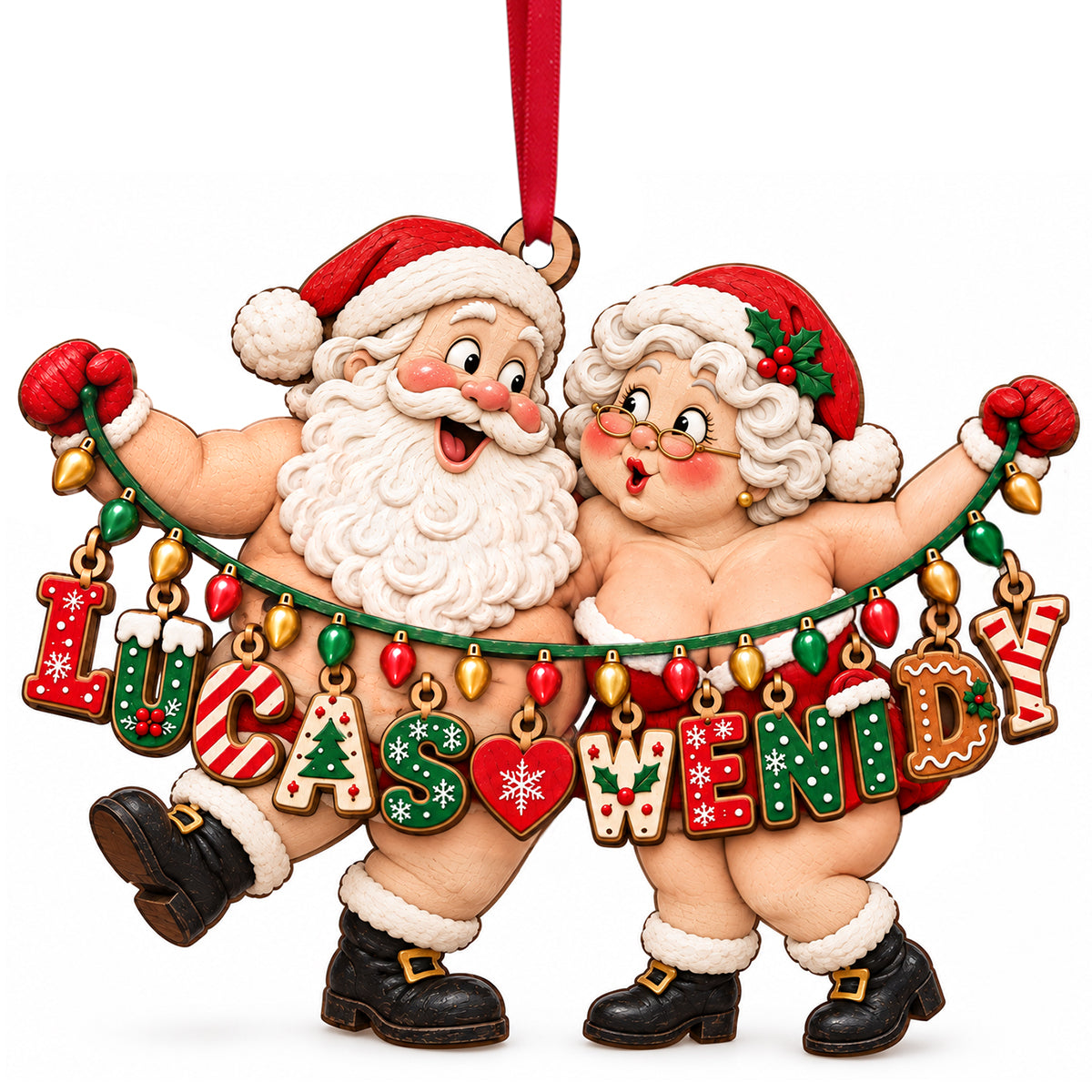 Name Art Fun Santa Couple Ornament - Personalized Christmas Gifts For Couples 02qhtn151026-Homacus