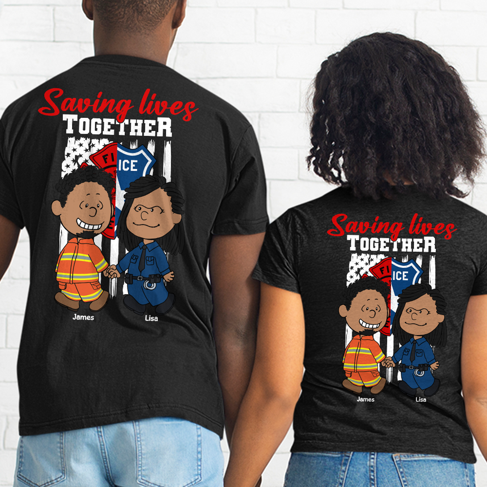 Personalized Gifts For Couple Shirt, First Responder Couple Saving Lives Together 02qhpu160125hg-Homacus