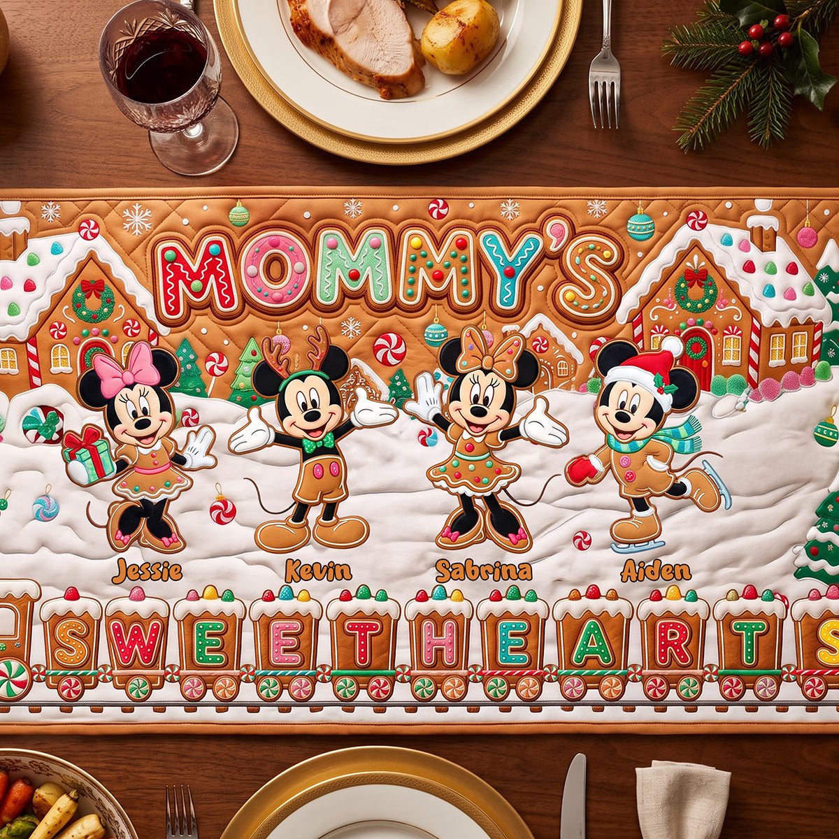 Our Gingerbread Family Quilted Table Runner - Personalized Gifts For Moms 01PATA220826