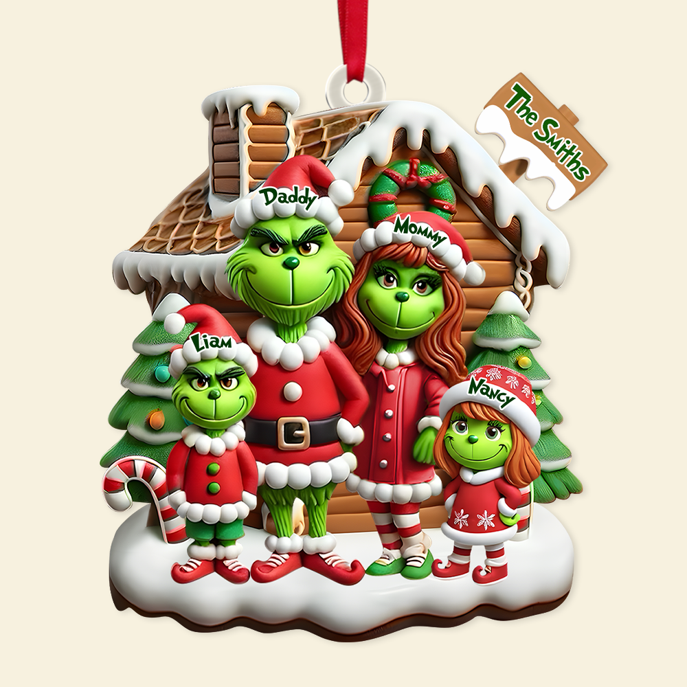 Personalized Gifts For Family Acrylic Ornament, Green Cartoon Character 01TGPU261124-Homacus