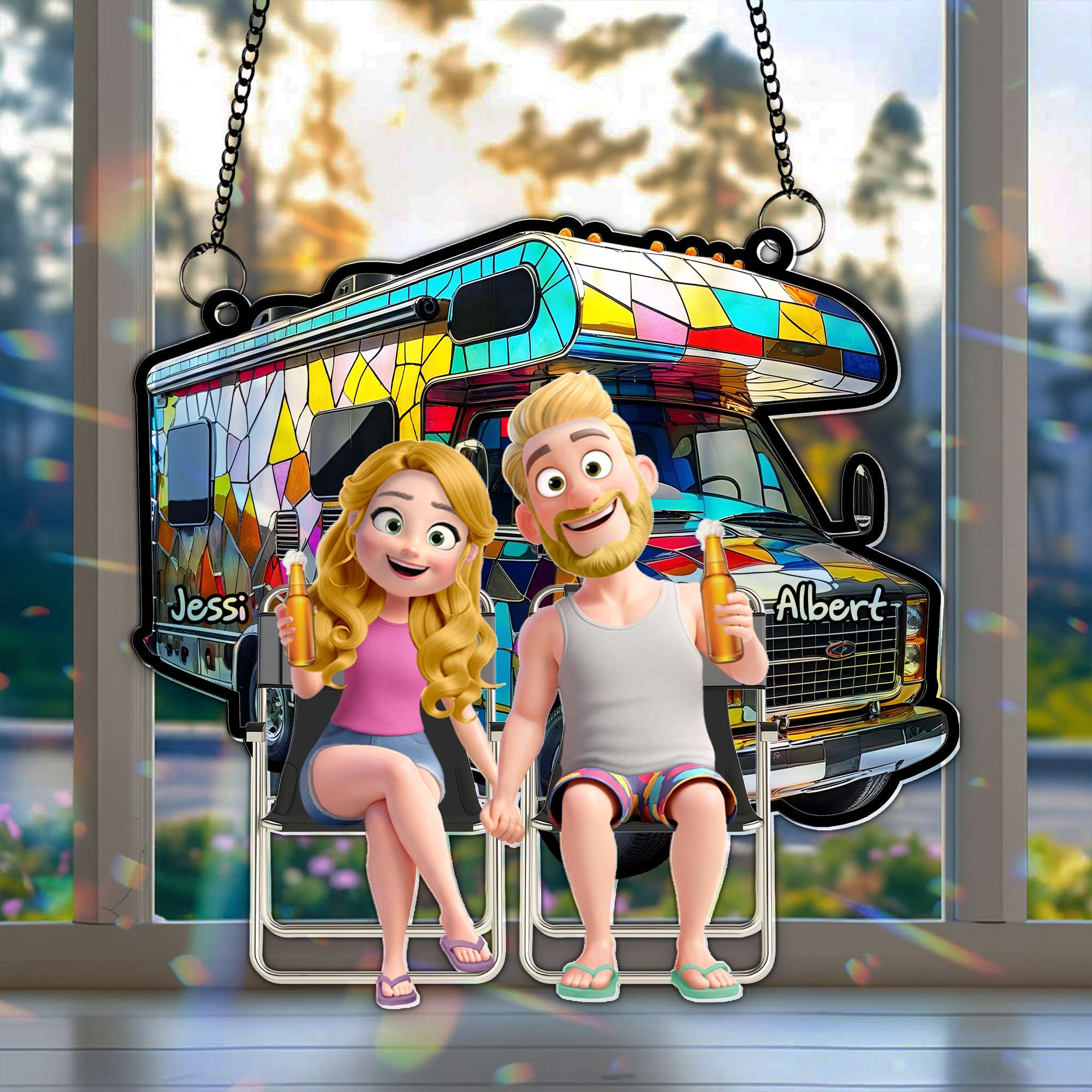 Couple With Colorful Motorized RV Suncatcher - Personalized Gifts For Couple 01TGLU140725-Homacus