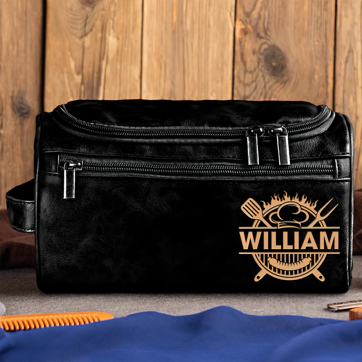 Personalized Gifts For Grill Lover Leather Toiletry Bag 04hupu070325-Homacus