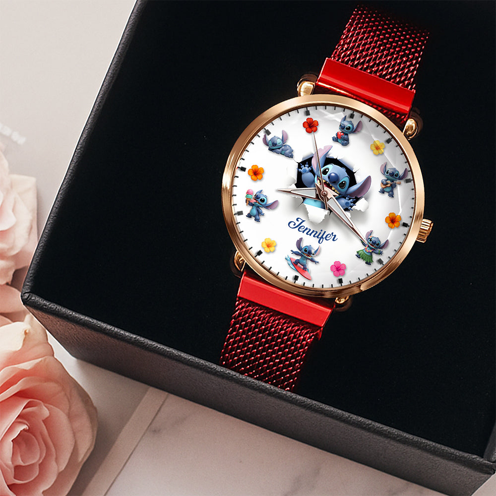 Blue Alien Mesh Strap Quartz Watch – Personalized Gifts for Cartoon Lovers 03pgqn170725-Homacus