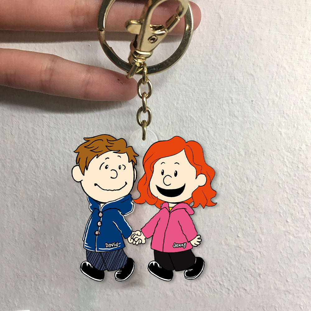 Personalized Christmas Couple Keychain - Cartoon Couple Hand In Hand 06qhhn190124hh-Homacus