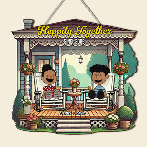 Personalized Gift For Couple Porch Wood Sign 01qhtn090125pa Happily Relaxing On Patio-Homacus