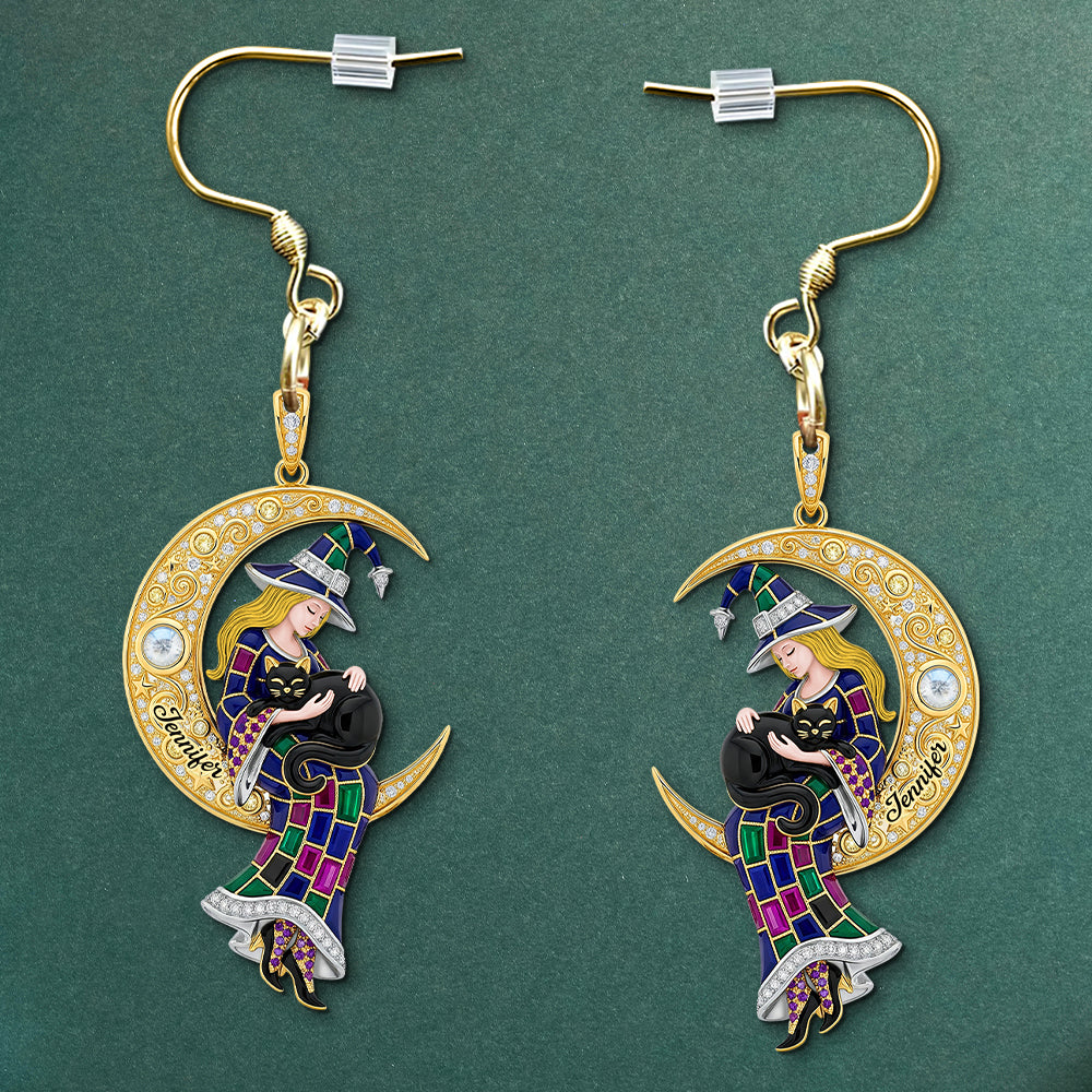 Black Cat & Witch Acrylic Earrings – Personalized Gifts For Witch Lovers 03naqn110725-Homacus