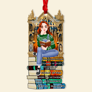 Personalized Christmas Gifts For Book Lovers Ornament 05hupu160924pa A Girl Sitting On Stack Of Books Reading-Homacus