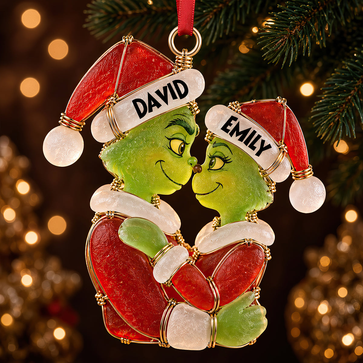 Christmas Couple Sea Glass Effect Ornament, Personalized Gifts For Couple 06QHDT131026-Homacus