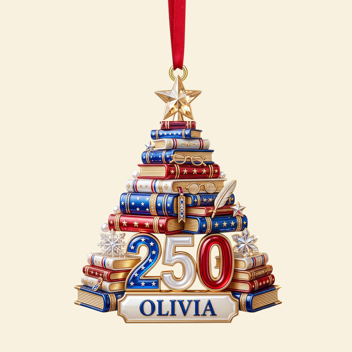 Book Stack Christmas Tree Ornament - Personalized 250th Anniversary Gift For Book Lovers 02PGTN220826-Homacus