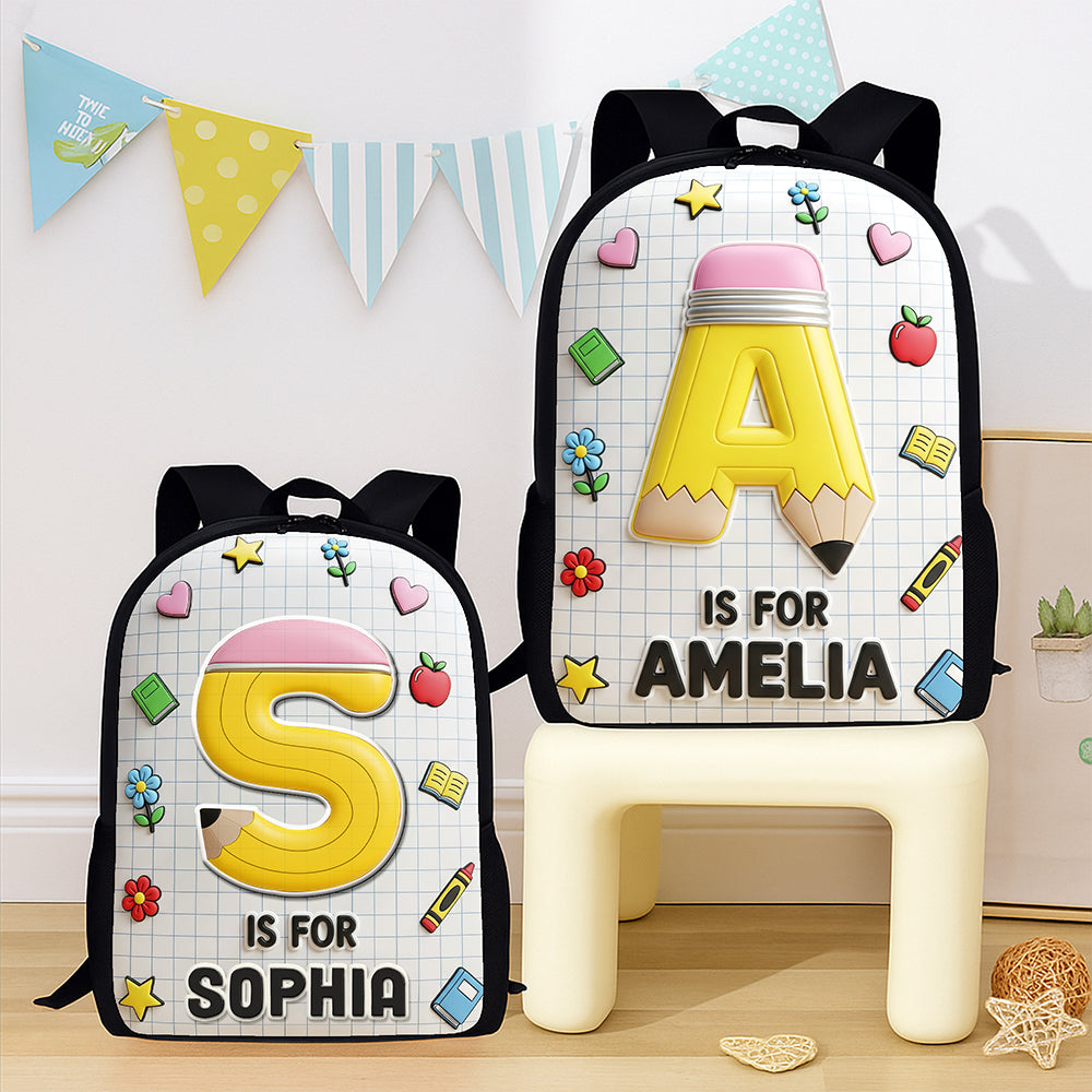 Pencil Initial Letter Alphabet School Bag - Personalized Gifts For Kids Back To School 04qhqn040825-Homacus