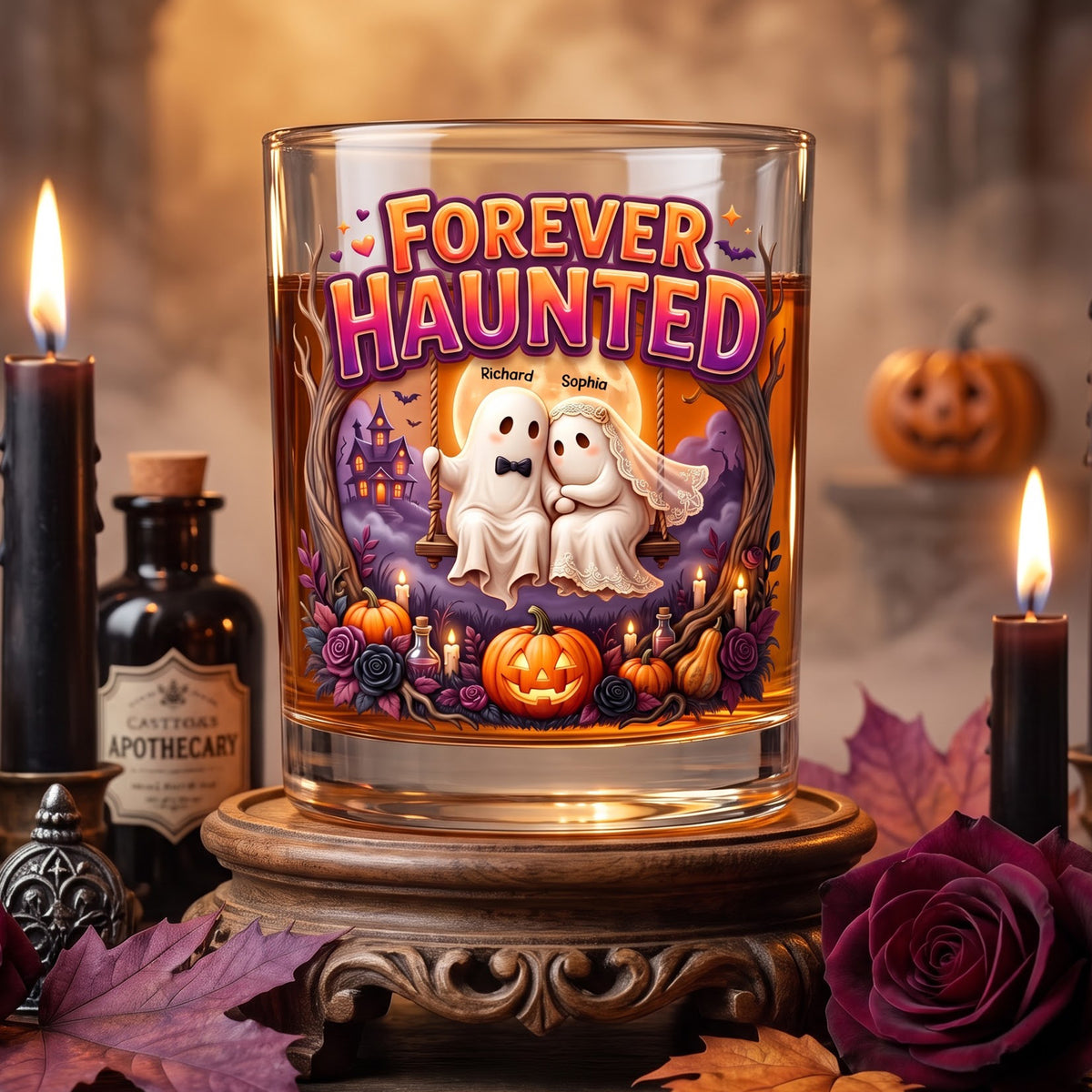 Forever Couple Halloween Round Glass - Personalized Gifts For Couple 07TOQN010826-Homacus