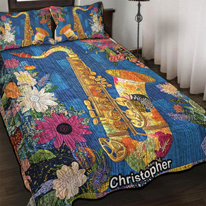 Floral Harmony Saxophone, Personalized Gifts For Saxophone Lovers Quilt Bed Set 03QNQN311224-Homacus