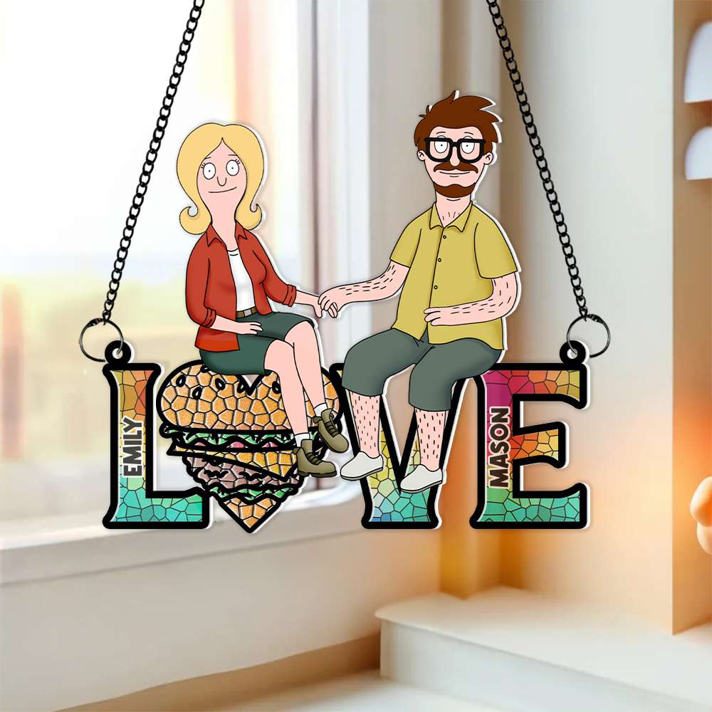 Burger Couple Suncatcher Ornament - Personalized Gifts 03OHMH080225PA-Homacus