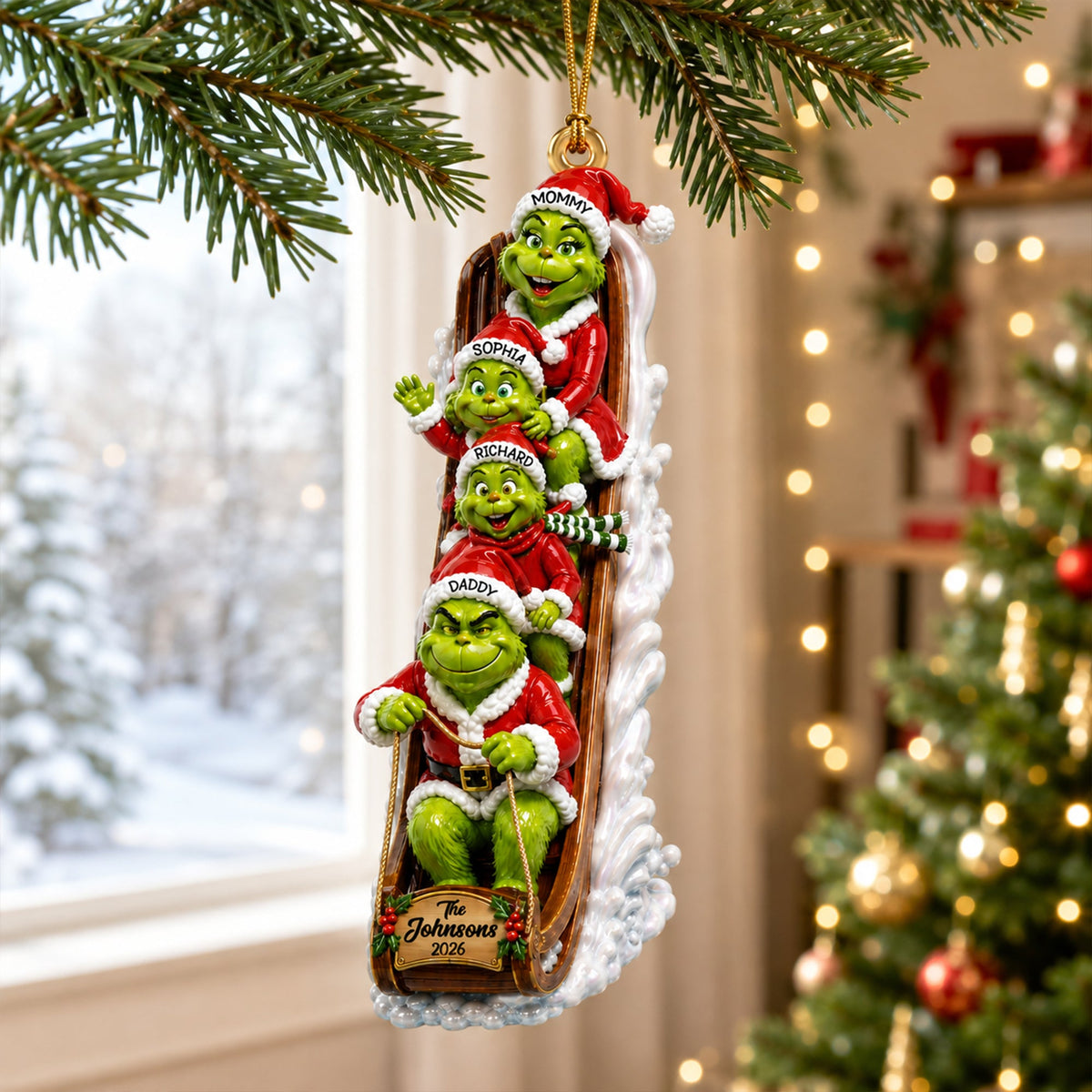Christmas Monster Family Reindeer Cart Ornament - Personalized Gifts For Family Christmas Ornament 07QNQN290826