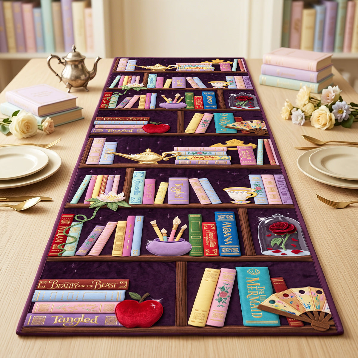 Magical Bookshelf Quilted Table Runner Personalized Gifts For Book Lovers 05NADT150826