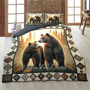 Personalized Gifts For Bear Couple Special Line Quilt Bedding Set 01KADT100125-Homacus