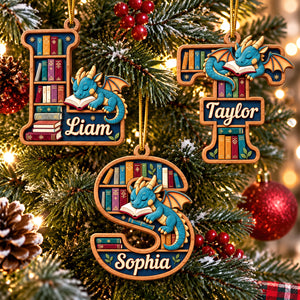 Initial Letter Alphabet Book Dragon Wood Ornament, Personalized Gifts For Book Lovers 05qhqn250926