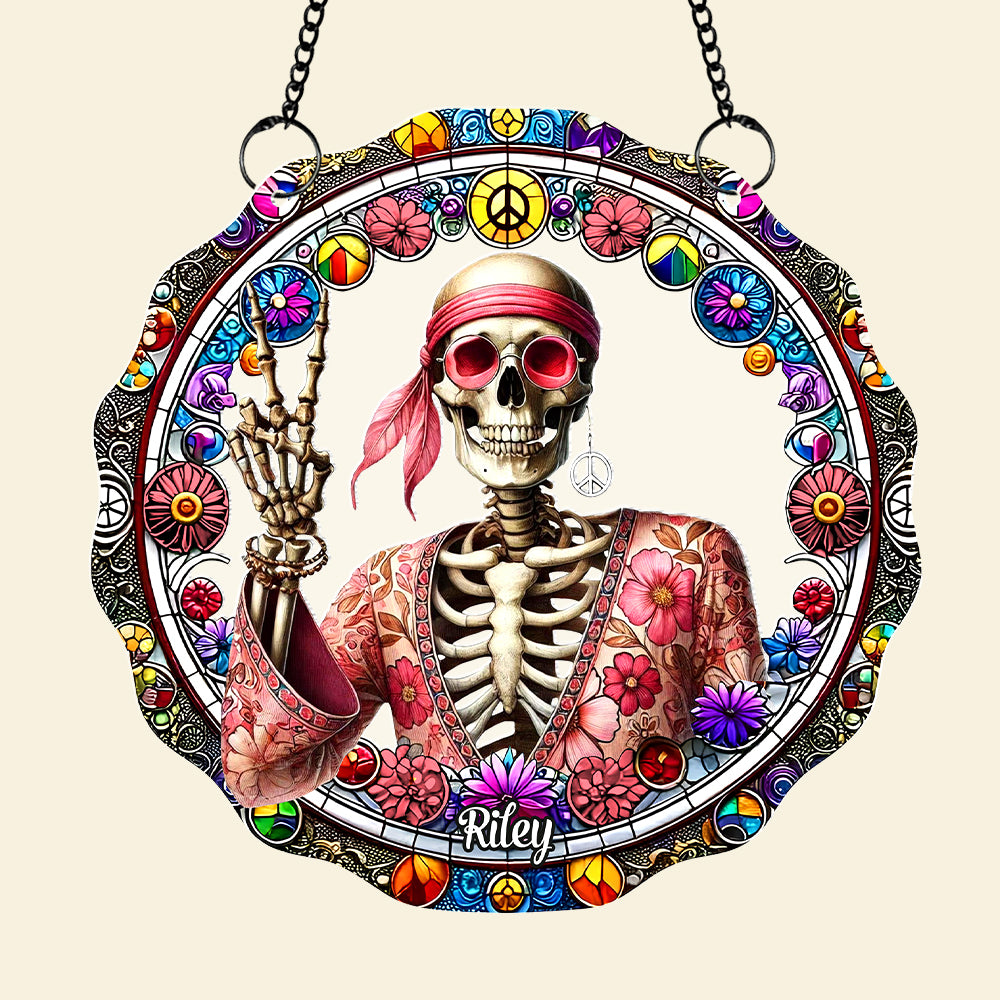 Personalized Gift For Hippie Acrylic Suncatcher, Peace Love Skull 04QHTN060924-Homacus