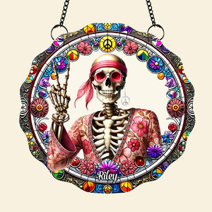 Personalized Gift For Hippie Acrylic Suncatcher, Peace Love Skull 04QHTN060924-Homacus